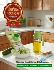 4-in-1 Ramzan Sahulat Bundle (Slicer, Oil Bottle, Hand Beater, Oil Brush)